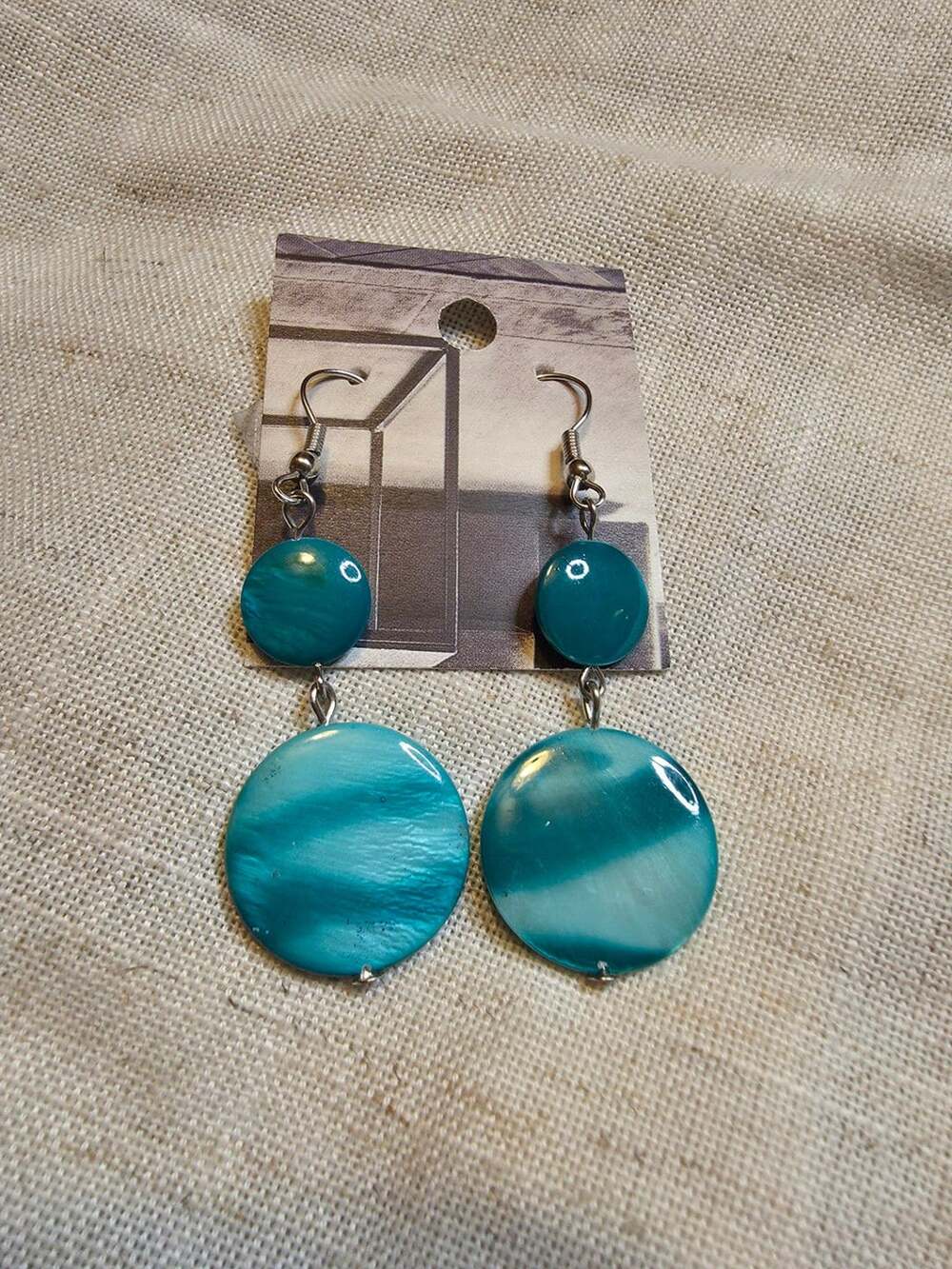 Teal Shell Double Drop Earrings  Silver Tone Hardware Beach vibe Sweater weather